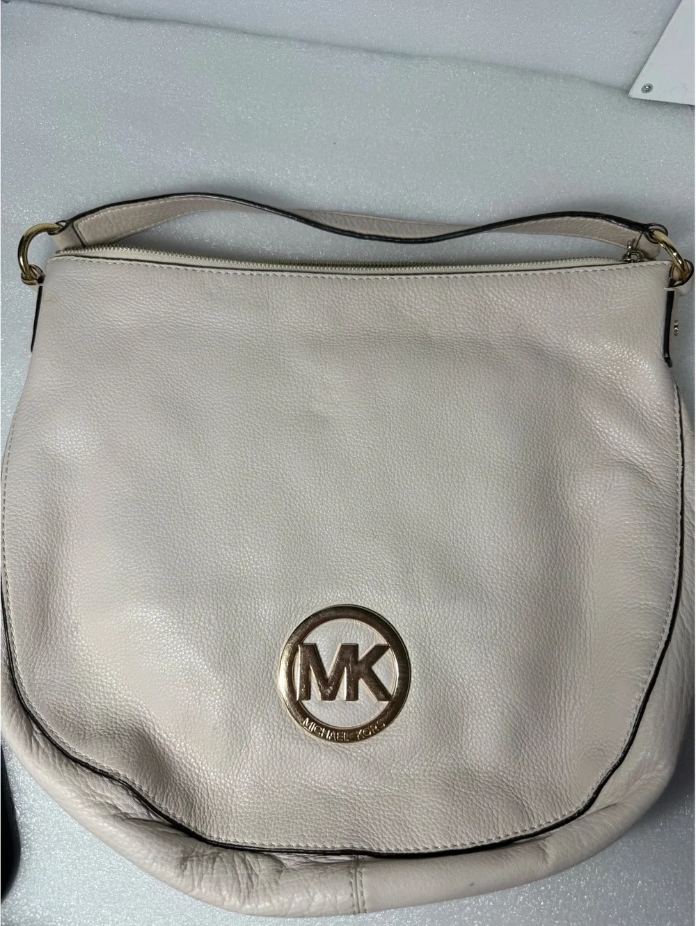 Michael Kors Ivory Pebbled Leather Large Hobo Shoulder Bag